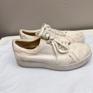 FitFlop Sneakers Size 7 Cream Shoes Rally Leather Canvas Lace Up
